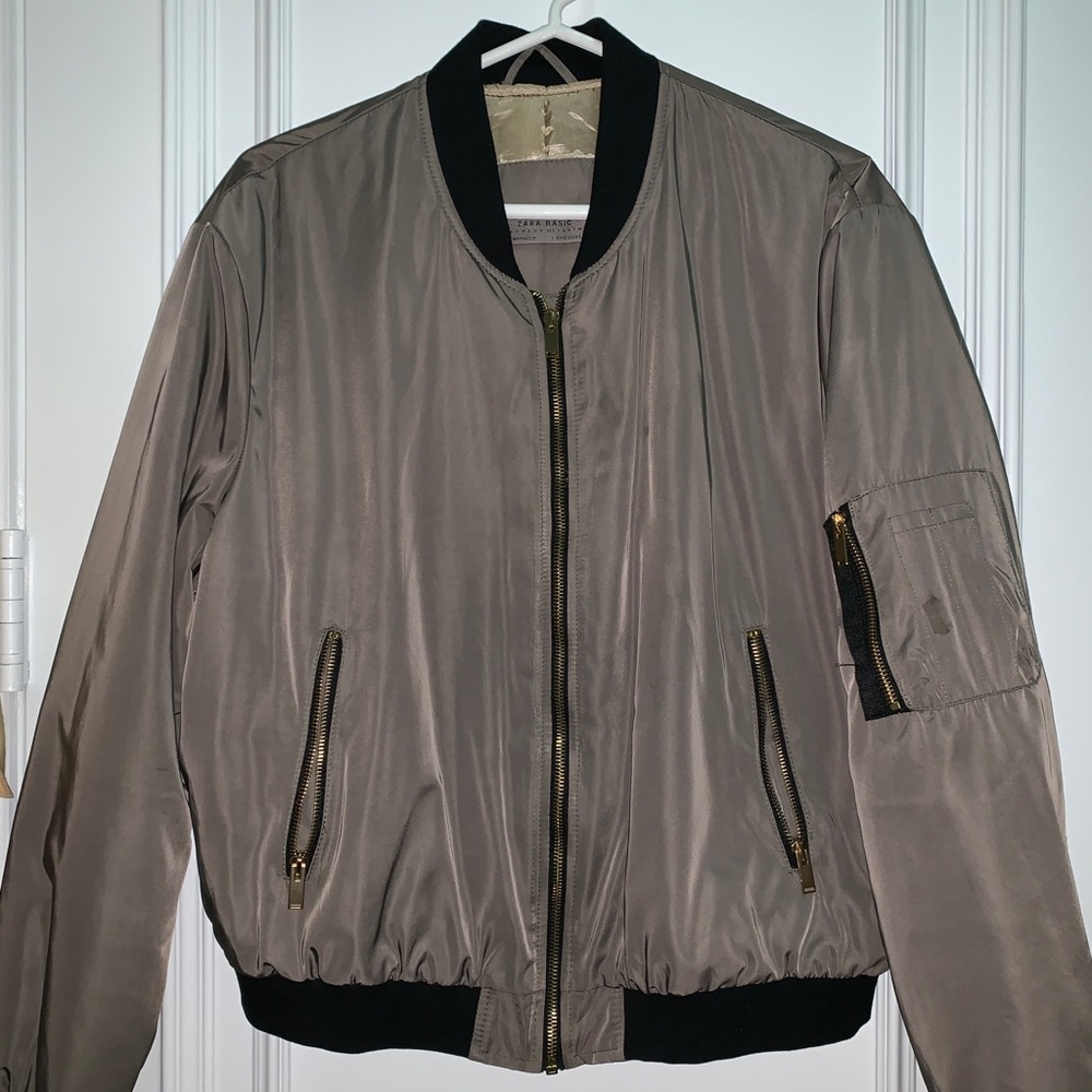 Zara army green silky bomber jacket